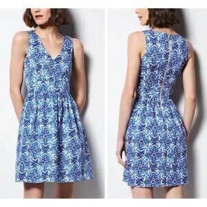 MILLY Design Nation Blue White Greek Print Sleeveless Dress Resortwear Vacation